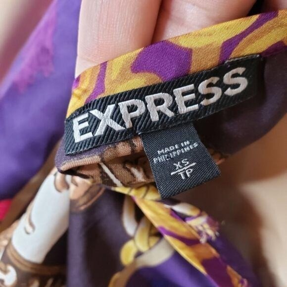 Express Women Purple Multicolor Chain Print Satin Tie-Front Camisole tank Top xs - Picture 7 of 7